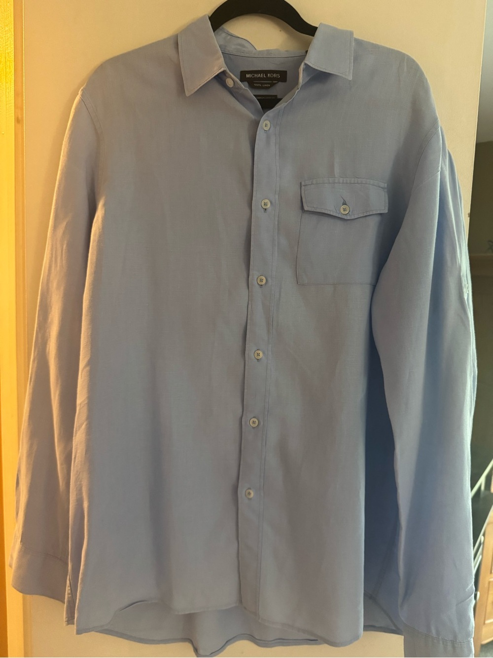 Michael Kors Light Blue Linen Button-Down Shirt